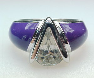 PURPLE ENAMEL and CUBIC ZIRCONIA Art Deco RING in Sterling Silver - Size 6, an item from the 'Purple Haze' hand-picked list