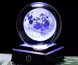 3D Moon Crystal Ball LED Base Laser Engraved Glass Globe Home Decoration Crystal, an item from the 'The Moon in June' hand-picked list