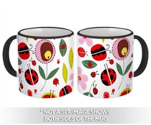Flowers Bugs : Gift Mug Daisies Ladybugs Leaves Summer Pattern Wedding Baby Show, an item from the 'Spring is in the Air' hand-picked list